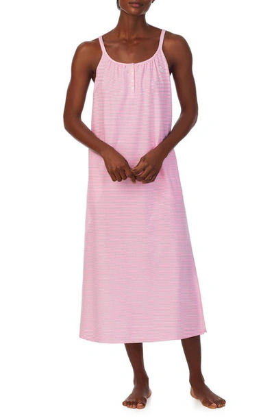 Shop Lauren Ralph Lauren Sleeveless Cotton Nightgown In Pink Stripe