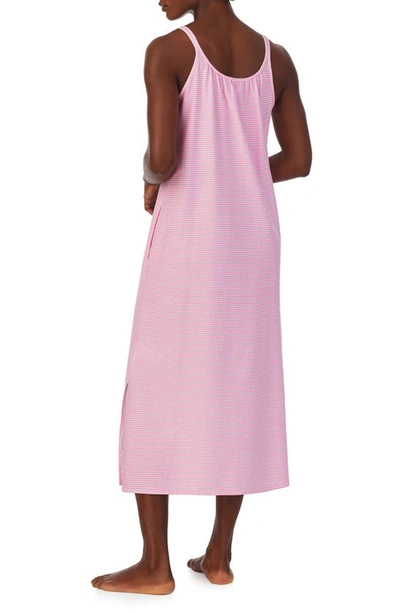 Shop Lauren Ralph Lauren Sleeveless Cotton Nightgown In Pink Stripe