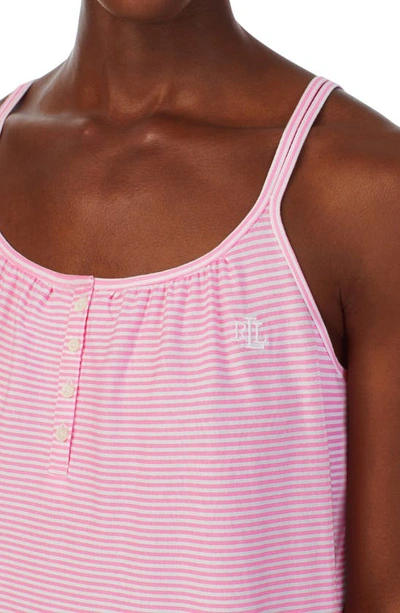 Shop Lauren Ralph Lauren Sleeveless Cotton Nightgown In Pink Stripe