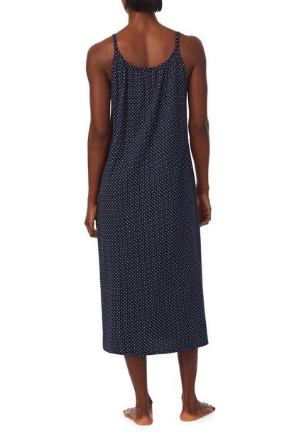 Shop Lauren Ralph Lauren Sleeveless Cotton Nightgown In Navy Dot