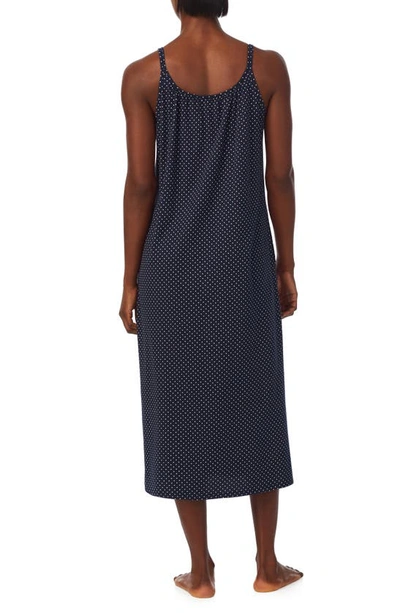 Ralph Lauren Sleeveless Cotton Nightgown In Navy Dot