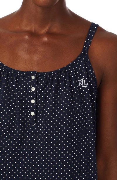 Shop Lauren Ralph Lauren Sleeveless Cotton Nightgown In Navy Dot