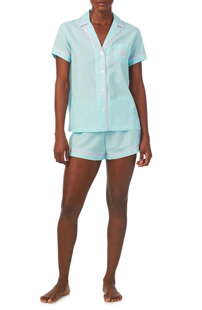 Shop Lauren Ralph Lauren Cotton Blend Short Pajamas In Turquoise Print
