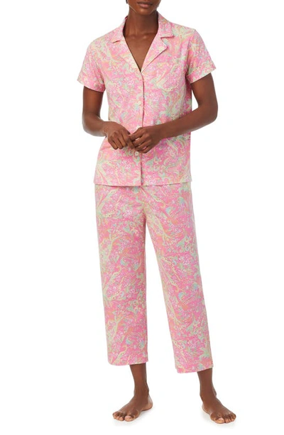 Shop Lauren Ralph Lauren Cotton Blend Pajamas In Pink Paisley
