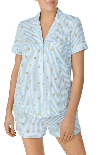 Shop Kate Spade Mixed Print Short Pajamas In Blue Stripe