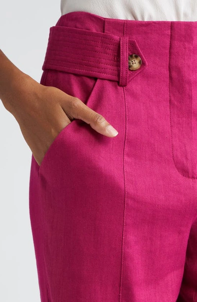 Shop Veronica Beard Sunny Button Tab Linen Blend Wide Leg Pants In Wildberry