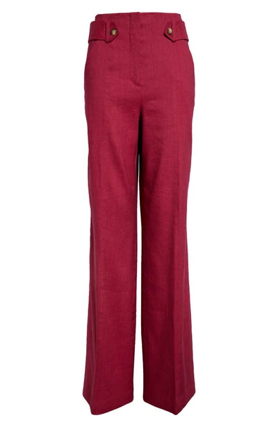 Shop Veronica Beard Sunny Button Tab Linen Blend Wide Leg Pants In Wildberry