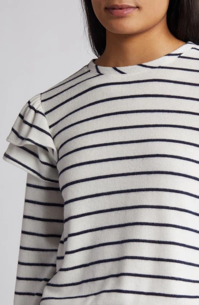 Shop Caslon (r) Stripe Ruffle Shoulder Sweatshirt Top In Ivory Cloud-navy Bailey Stripe