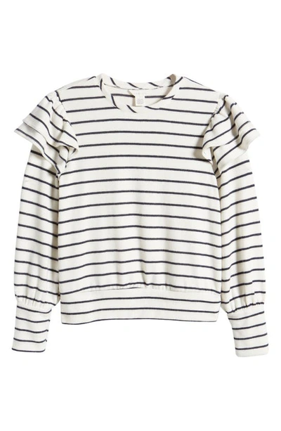 Shop Caslon (r) Stripe Ruffle Shoulder Sweatshirt Top In Ivory Cloud-navy Bailey Stripe