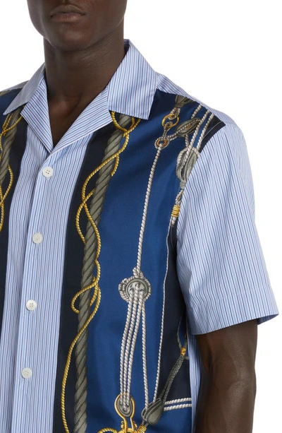 Shop Versace Nautical Stripe Cotton Poplin & Silk Button-up Shirt In Blue Gold