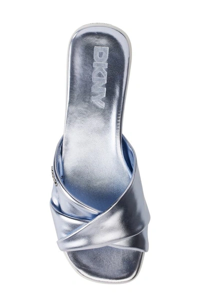Dkny Indra Womens Criss-cross Faux Leather Slide Sandals In Metallic Blue