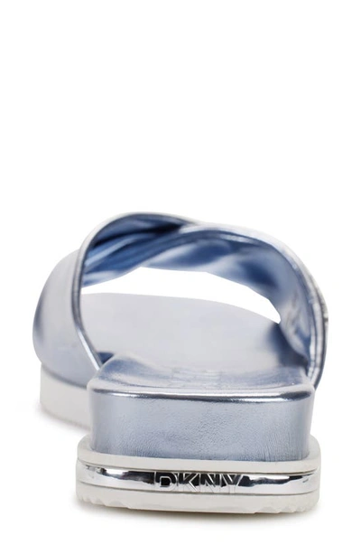 Dkny Indra Womens Criss-cross Faux Leather Slide Sandals In Metallic Blue