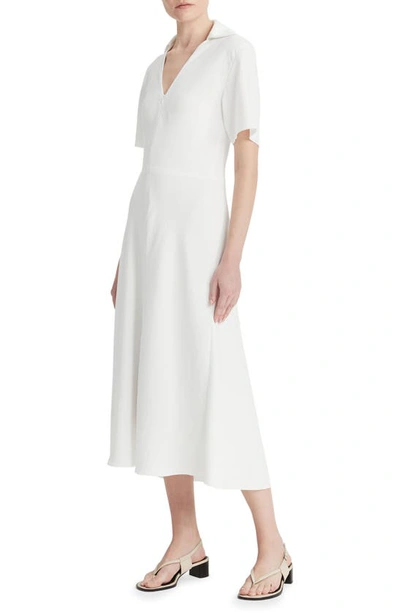 Shop Vince Front Zip Polo Midi Dress In Off White