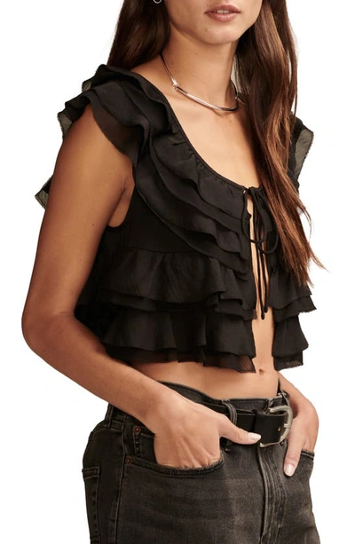 Shop Lucky Brand Festival Ruffle Tie Front Crop Top In Meteorite