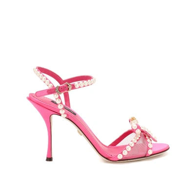 Shop Dolce & Gabbana Pearl-embellished Sandals In Pink