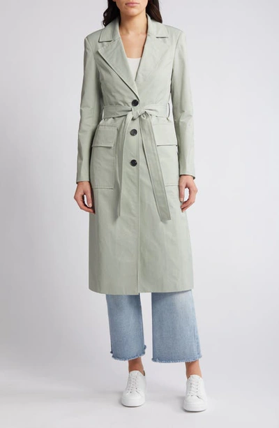 Shop Avec Les Filles Tailored Belted Trench Coat In Sage