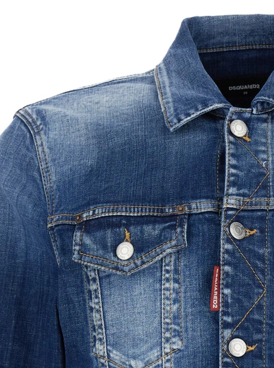 Dsquared2 'dan' Blue Jacket With Classic Collar And All-over Painted Details In Blu