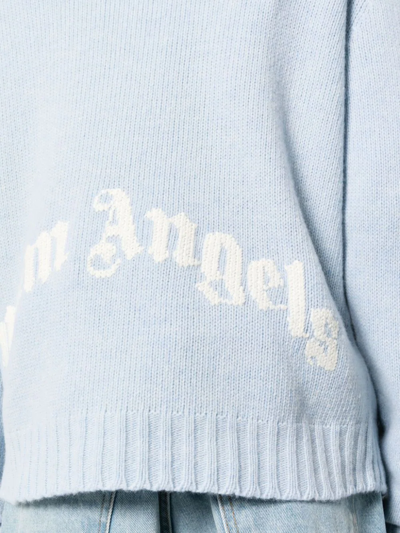 Shop Palm Angels Curved-logo Wool-blend Jumper Blue