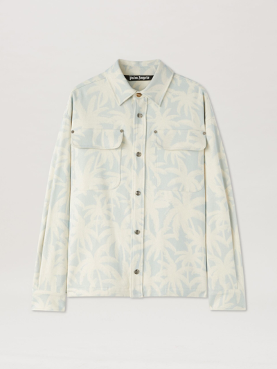 Shop Palm Angels Palms Cotton Overshirt Blue/ow