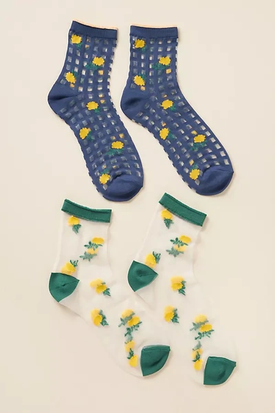 Shop Anthropologie Set Of Two Sheer Socks In Blue