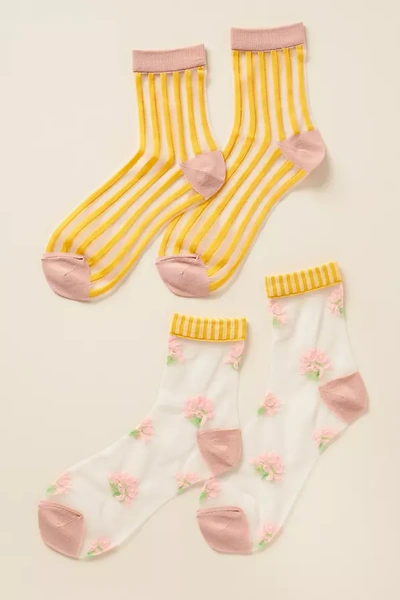 Shop Anthropologie Set Of Two Sheer Socks In Yellow