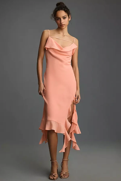 Shop Mare Mare Sleeveless Draped Asymmetrical Midi Dress In Orange