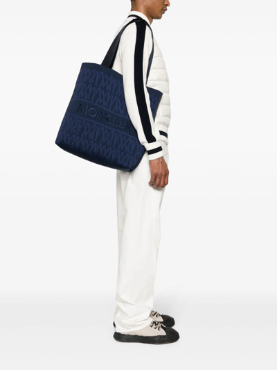 Shop Moncler Knit Tote Bag In Blue