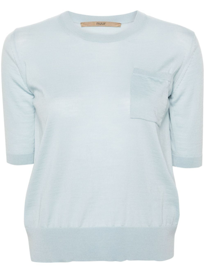 Shop Nuur Short Sleeve Pullover With Pocket In Blue