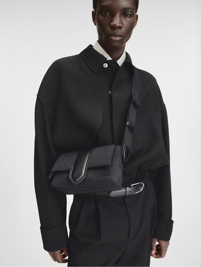 Shop Jacquemus Le Petit Messenger Bambino Bag Woman Black In Nylon