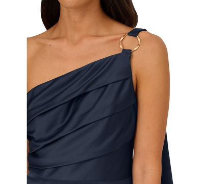 Shop Adrianna Papell Women's Satin Crepe One-shoulder Gown In Dark Navy