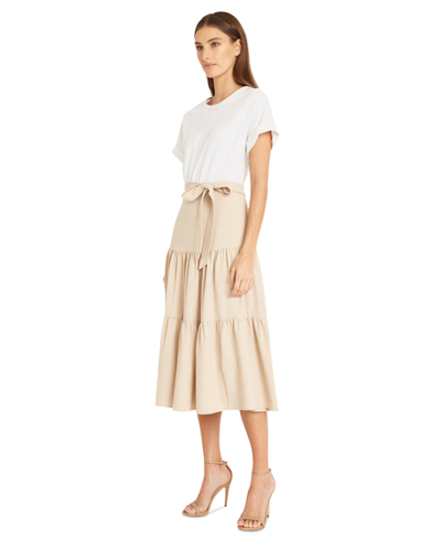 Shop Donna Morgan Women's Colorblocked Tiered Midi Dress In Beige