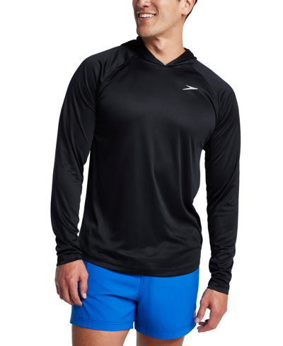 Shop Speedo Men's Baybreeze Long Sleeve Hooded Performance Swim Shirt In Anthracite (black)