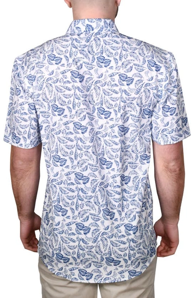 Shop Vintage 1946 Modern Fit Leaf Print Short Sleeve Button-up Shirt In Blue