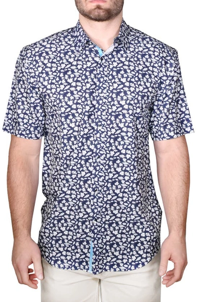 Shop Vintage 1946 Floral Print Short Sleeve Shirt In Blue