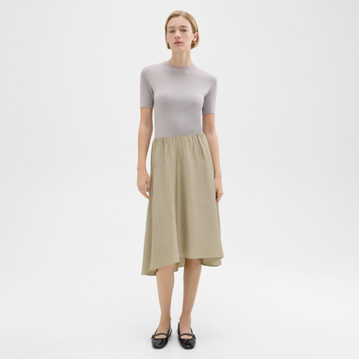 Shop Theory Wool-viscose Combo Dress In Warm Silver/light Fossil
