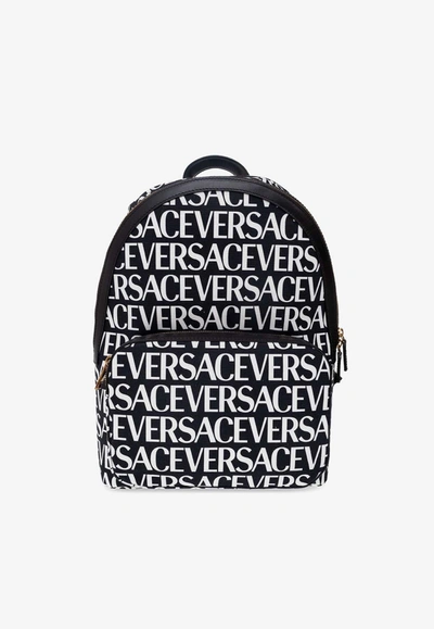 Shop Versace All-over Logo Backpack In Black