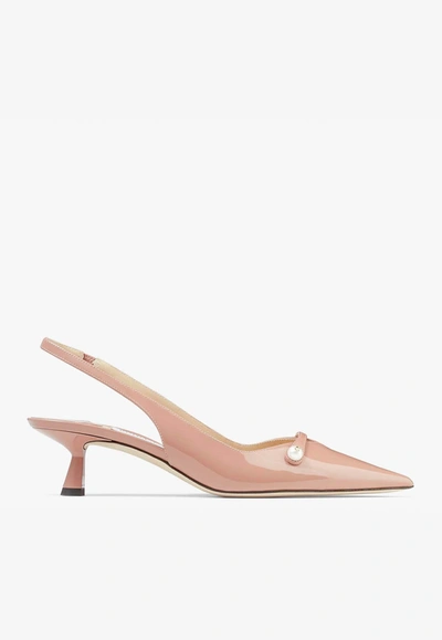 Shop Jimmy Choo Amita 45 Slingback Pumps In Patent And Nappa Leather In Pink