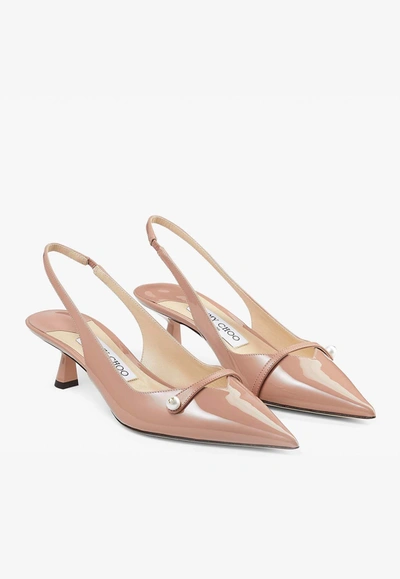 Shop Jimmy Choo Amita 45 Slingback Pumps In Patent And Nappa Leather In Pink