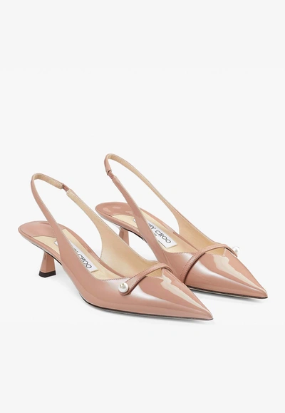 Jimmy Choo Amita 45 Slingback Pumps In Patent And Nappa Leather In Pink