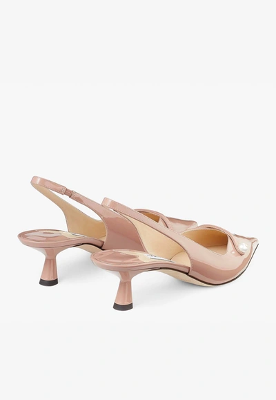 Jimmy Choo Amita 45 Slingback Pumps In Patent And Nappa Leather In Pink