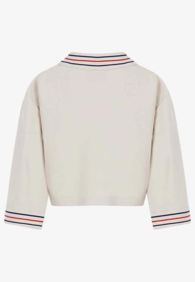 Shop Gucci Anchor-embroidered Linen-blend Cropped Jacket In Off-white