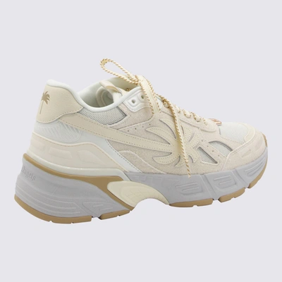 Shop Palm Angels Cream Leather Sneakers In White