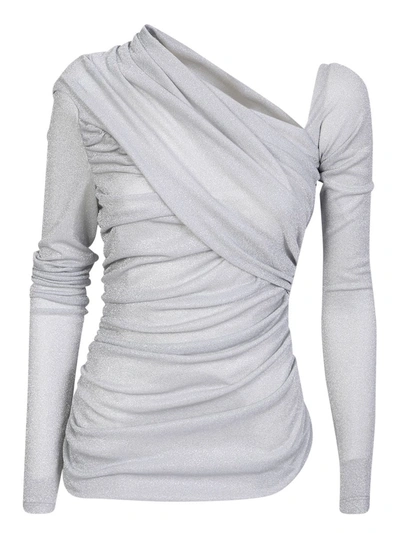 Msgm White Asymmetrical Blouse In Grey