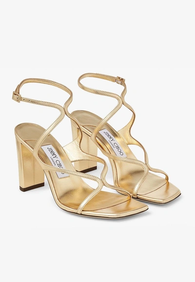 Shop Jimmy Choo Azie 85 Sandals In Metallic Nappa Leather In Gold