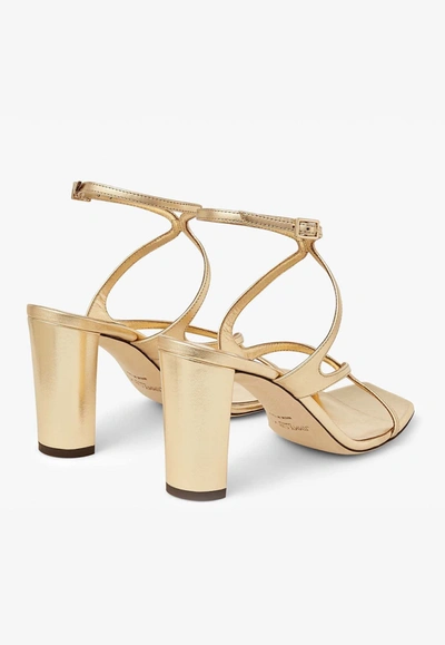 Shop Jimmy Choo Azie 85 Sandals In Metallic Nappa Leather In Gold