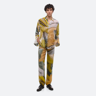 Shop Helmut Lang Relaxed Printed Silk Shirt In Yellow Car Print