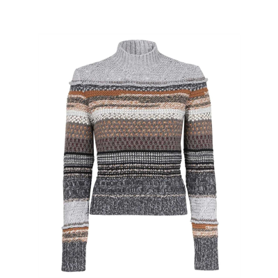 Shop Chloé Ribbed Turtleneck Sweater In Gray