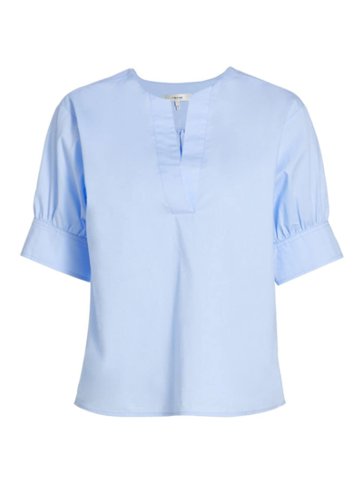 Shop Frame Women's Cotton-blend V-neck Blouse In Oxford Blue
