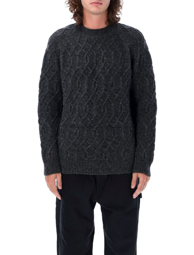 Shop Comme Des Garçons Homme Deux Crewneck Wool Cable Sweater In Charcoal