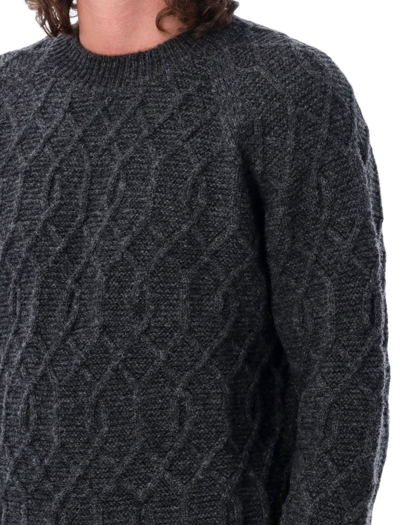 Shop Comme Des Garçons Homme Deux Crewneck Wool Cable Sweater In Charcoal